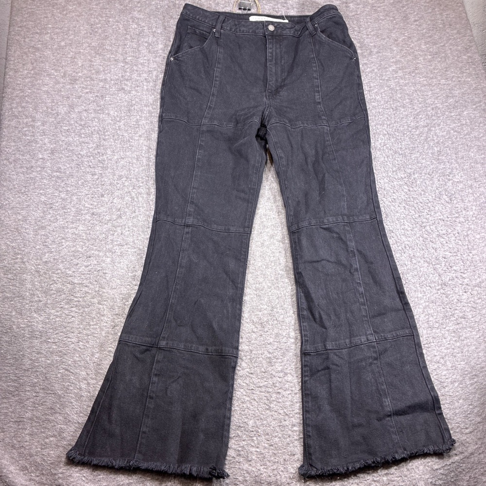 Tinseltown Flare Jeans Women 13 Black Raw Hem Seamed Wide Leg Indie Y2K